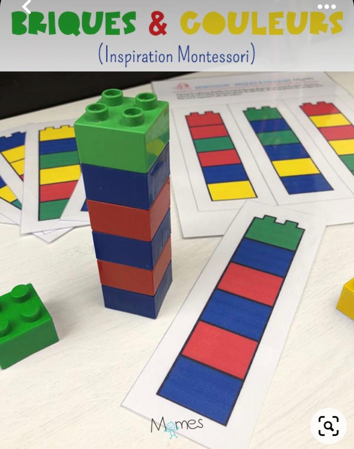 Briques et Couleurs - Inspiration Montessori Activité Montessori avec des briques de construction colorées
